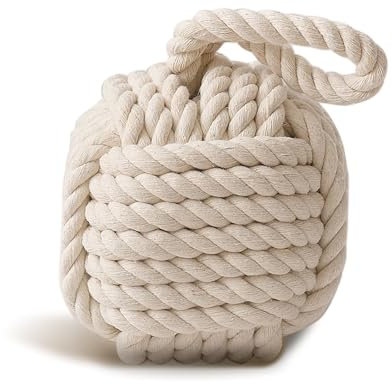 Eidoct Square Rope Door Stopper, 1.7KG/3.75LB Nautical Square Rope Knot Doorstop with Handle, 14x14x14CM Weighted Interior Door Stops, Beige Handmade Decorative Rope Door Stop for Door and Window