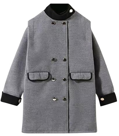 FGUUTYM Abrigo de Lana Gris Niñas Y Invierno Largo Doble Botonadura Chaqueta Polar 128, plata, 11-12 años