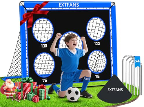 EXTFANS Porta da calcio 2 in 1 per bambini, rete da calcio pop-up con bersagli punteggi, attrezzatura da allenamento pieghevole per interni ed esterni, include borsa per il trasporto e paletti (blu