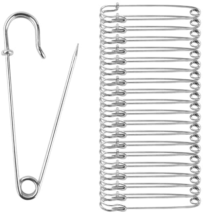 Safety Pins Pack of 24 Large Safety Pins Silver Metal Sewing Pins Stainless Steel Safety for Clothes, Sewing, Craft 65mm