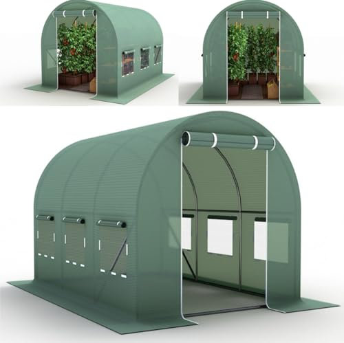 Magna One® Folien-Gewächshaus 2x3 m Tomatengewächshaus mit Stahlrahmen |Treibhaus Folientunnel | Folienzelt mit Tür und Fenster Frühbeet