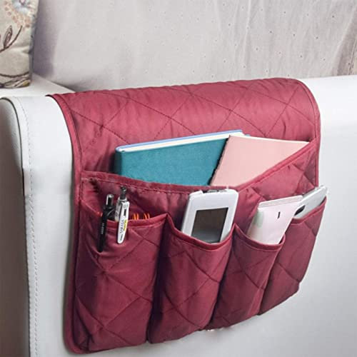 KXAOXGRC Sofa Armlehne Aufbewahrungsbox， Halter Sessel Caddy Organizer mit 5 Taschen, Rutschfester Couch Fernbedienungshalter Couch Sessel Caddy Zubehör,33x88cm(Red)