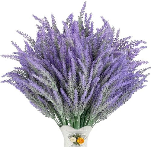 VIDSTW 12 Piezas Lavanda Ramos de Flores Artificiales Decoracion Flocado Plantas Artificiales Planta Lavanda Flores Secas Decoracion para Decoración de Interiores y Exteriores (Púrpura)