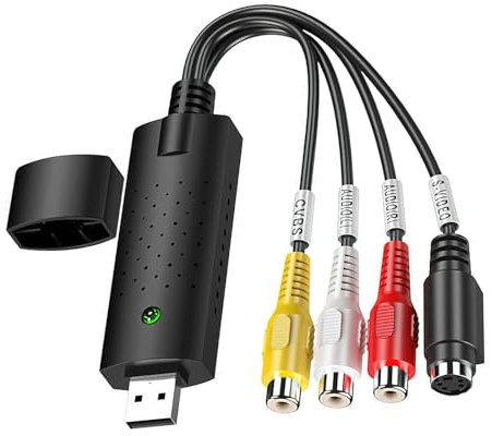 USB Video Capture Card, VHS to Digital Converter with USB 2.0 Plug & Play, Audio Video Grabber for Hi8 VHS Mini DV VCR to DVD, RCA S-Video Adapter Compatible with Mac Windows 10 Vista