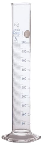 Camlab Graduated 3,3 Borosilicate Glass Measuring Cylinder, With Hexagonal Base, Class A Certified, Chemically Resistant and Heat Resistant, 500ml Glass Beaker, Pack of 1