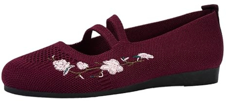 Xbemkste Ballerina-skor för kvinnor, bekväma ballerinaskor, söta balettskor, bärbara, låg kilklack damskor, vin, 37.5 EU