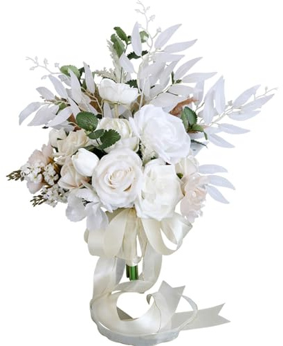 Mazzi da sposa bianchi bouquet da sposa con nastro per damigelle d'onore anniversario matrimonio fotografia puntelli