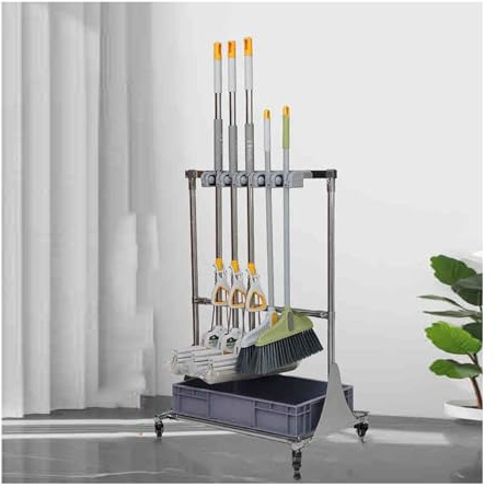SnamicE Estante para trapeadores y escobas de Acero Inoxidable, Organizador de escobas extraíble, Estante para Herramientas de Almacenamiento, Puede Contener trapeadores húmedo,103x70x49cm