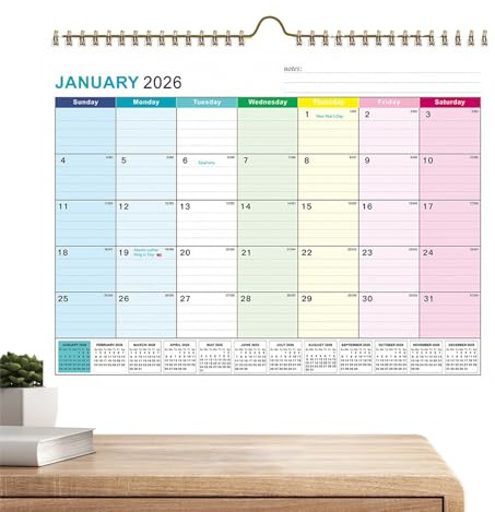 Calendario de escritorio 2026 – Planificador semanal mensual de bloques rayados | Calendario de pared de escritorio de enero de 2026 a junio de 2027, para citas, horario académico, oficina en casa