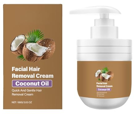 Facial Hair Removal Cream for Women with Coconut Oil,Gentle & Painless Depilatory Cream for Upper Lip,Chin,Face & Body,Kind to Sensitive Skin,Moisturizing & Soothing,All Skin Types 100g