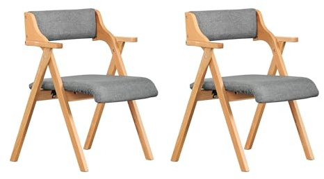SoBuy Klappstühle 2er Set, gepolstert und platzsparend, 61,5×56×77,6 cm | Faltbare Esszimmerstühle aus Holz mit bequemem Polster, für Gäste, Büro, Balkon, Hochzeit und Garten, Buchenholz, FST98-HGX2
