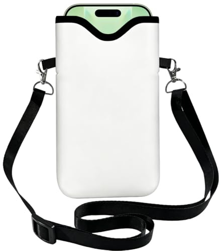 PRESSINART Neoprene Phone Sleeve Pouch with Adjustable Strap Neck Lanyard Fits Most Smartphones 7.1 x 3.9 Inch Phone Cross body Sleeve White Waterproof Carrying Cellphone Case Bag for Women Men Use