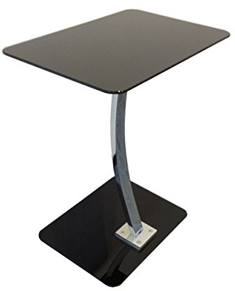 MOG CASA Mesa Ordenador Portátil Multiusos en Vidrio Negro y Soporte en Acero Cromado - 58cm Altura