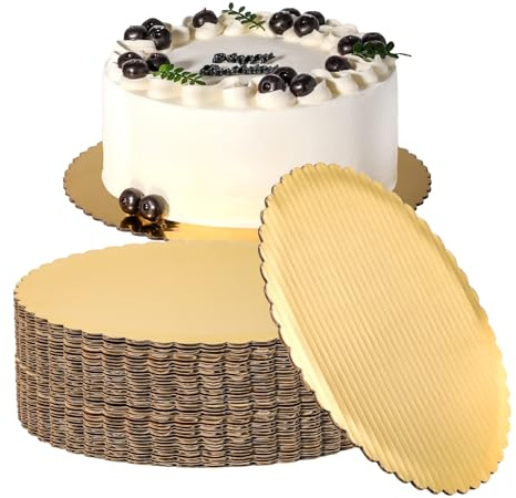 Fit Meal Prep 20 Pack Cake Boards, 10 Inch Round Gold Cake Circles, Disposable Pizza Circles Cake Pan Base Stand for Desserts and Pastries, Greaseproof Cardboard Cake Rounds for Cake DIY, Birthday