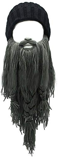 YEKEYI Erwachsenen-Bartmütze mit Hupe, warm, gestrickt, Wolle, lustige Totenkopfmütze