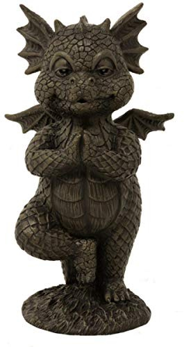 MystiCalls Gartenfigur Gartendrache - Modell Yogabaum klein - Fantasy Figur Deko Drache Garten