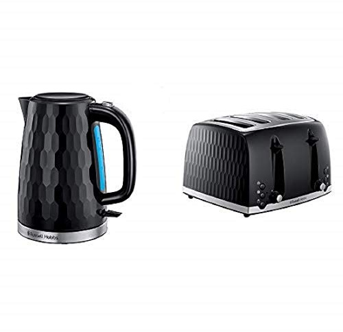 Russell Hobbs Honeycomb Kettle and 4 Slice Toaster, Rapid Boil, Black