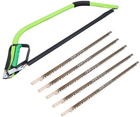 AB Tools 24” Heavy Duty Bow Saw Wood Logs Trees Branches Finger Guard + 6 Blades