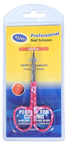 ASM® - Forbici professionali per unghie, curve, per manicure, cuticole, resistenti, per sopracciglia, barba, naso e peli del naso, idea regalo per donne e uomini (9,5 cm, rosa)