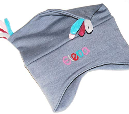 Kuschelmütze Mädchen mit Namen grau - Personalisierte Mütze für Kinder Winter - Kindermütze Babymütze Babyhaube Wintermütze mit Wunschbeschriftung