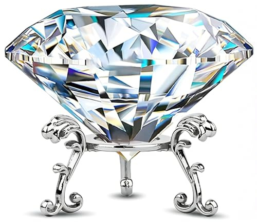60mm(2.36 in) Large Crystal Diamond Paperweight with Stand Jewels Wedding Decorations Centerpieces Home Decor (60mm, Clear)