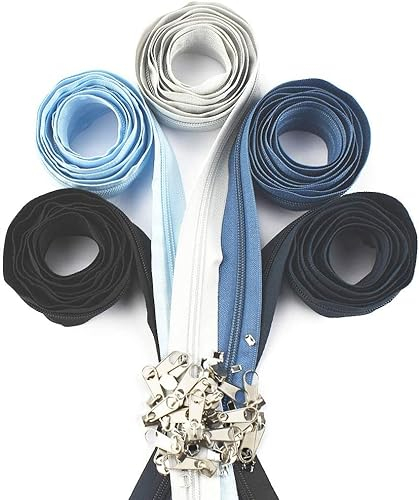 Endlosreißverschluss mit Zipper, 2 m Zipper für Reißverschluss 5 mm, Mit Kettenkopf und Endstück, 5 Streifen 4 Farben, für Jacke, Röcke, Rucksack, HeimtextilienRoughly Divisible 30 cm, 50cm, 80cm