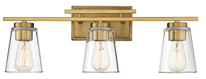 Savoy House 8-1020-3-322 Calhoun Modern Clear Glass Bathroom Vanity Wall Light, 3-Light 180 Total Watts, 9 H x 24 W, Warm Brass
