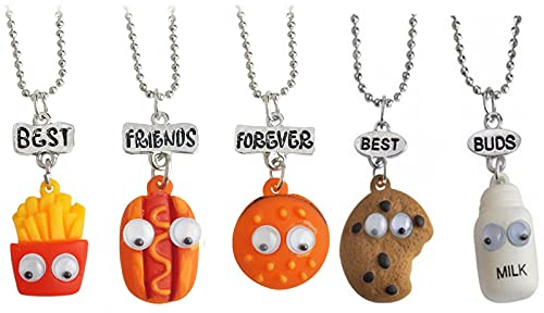 XHBTS 5 Stück/Set Pommes Frites Hot Dog Brot Hamburger Süße Milch und Keks Anhänger Bester Freund Halsketten-Beste Knospen-Jungen Freundschaft BFF Halsketten Geburtstagsgeschenke