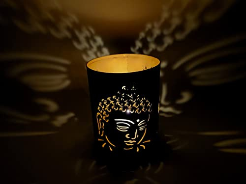 Handgefertigter Schatten Votiv Teelicht Kerzenhalter Metall Motiv Buddha II Spiritualität Mythologie Dekoration Geschenk Hochzeit Diwali