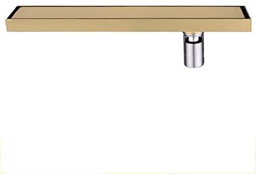 MMBBOD Edelstahl Duschrinne Bodenablauf Ablaufrinne Duschablauf Boden Ablauf Rinne mit Geruchsstop, Haarsieb, extra flach, Gebürstetes Gold (Blanco : 90cm(35.4''))