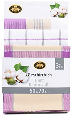 Gözze - Geschirrtuch-Set, 3-teilig, 100% Baumwolle, hohe Materialdichte (260 g/m²), 50 x 70 cm - Flieder