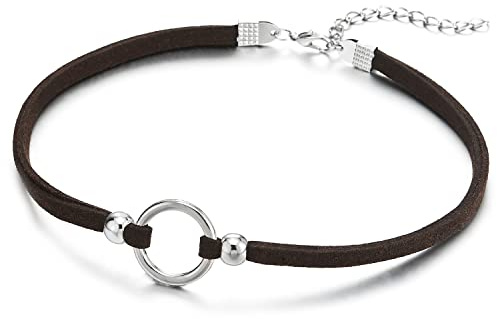 COOLSTEELANDBEYOND Choker Halsketten Braun Halskette für Damen mit Offenes Kreis Charm und Wulst Anhänger