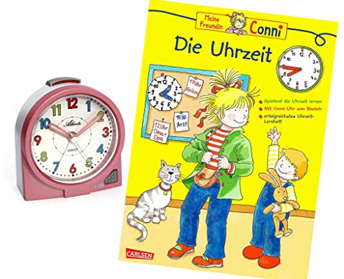 Atlanta Kinderwecker Mädchen ohne Ticken + Kinderbuch Conni Die Uhrzeit - 2127/17 BU (Rosa Conni)
