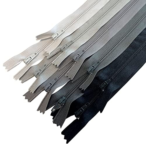 MARARDI [Packung 10] Reißverschlüssen [Grau] Nylon [25 cm] Nähen und Basteln zum Kleidung Taschen Stoff für Nähmaschine Patchwork Plastik Baumwolle Zipper mit Metallreißverschluss