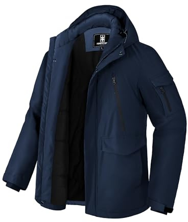 Pioneer Camp Manteau Homme Hiver Imperméable Doublé Polaire Chaud Veste avec 9 Poches Capuche Coupe-vent Isolée Homme Jacket Parka Marin XXL
