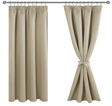 JIUZHEN Vorhang Blickdicht mit Kräuselband Verdunklungsvorhänge | Verdunklungsgardine Hitzeschutz Gardinen Wohnzimmer Vorhänge Schlafzimmer Thermovorhang Taupe, H137 x B167 cm,2er Set