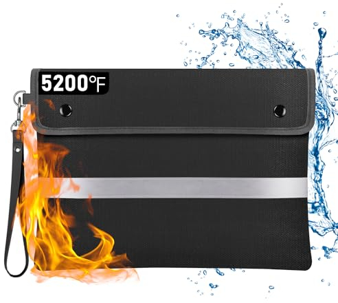 5200°F Feuerfeste Dokumententasche mit Schloss Feuerfeste Tasche 35,5 x 25,5 cm,Solide Silikonbeschichtete,Feuerfeste und Wasserabweisende Geldtasche Sichere Aufbewahrung wichtiger Dokumente Organizer