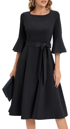 Women's Cocktail Dress A Line Tea Party Midi Graduation Dresses Church Wedding Formal Prom Clothing Black XL