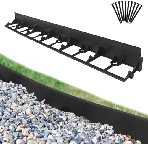 NAIZY 24m Rasenkante mit 100 Erdanker Beeteinfassung Biegbarer Kunststoff Pflasterkante Beetumrandung 7,8cm Hohe Mähkante Gartenpalisade für Garten Rasen Dekorativ, Schwarz (24 Stück/24m)