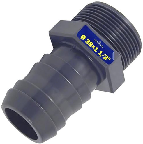 Schlauchtülle 1 1/2 Zoll Außengewinde und mit Durchmesser Ø 38 mm - Schlauchnippel Hergestellt aus PVC U - MADE IN SPAIN - Garantie 10 Jahre - MONTERAL
