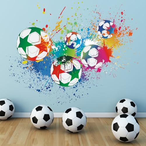 TOARTi Football Wall Stickers,Colour Football Stickers for Kids,Wall Stickers for Boys,Soccer Vinyl Wall Art Decal for Teenagers Boys 3D Bedroom Accessories