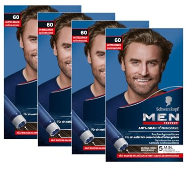 Men Perfect Anti-Grau Tönungs-Gel 60 Mittelbraun (4x 80 ml), Haarfarbe für Männer blendet graue Haare aus, Anti-Grau Tönung für ein natürlich aussehendes Ergebnis