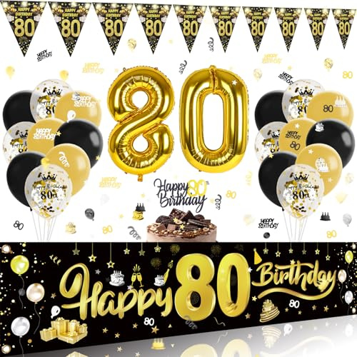 Luftballon 80 Geburtstag Deko mit Lichterkette,Deko 80 Geburtstag Mann Banner,Kuchen Deco 80 Geburtstage Frau Girlande,80. Geburtstags Deco Set,Konfetti 80 Geburtstags Luftballons Geburtstagsdeko 80