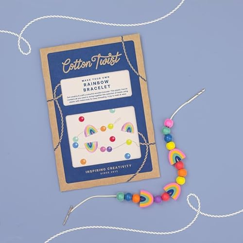 COTTON TWIST Kids Rainbow Bracelet Making Gift Kit - Children Creative Beading Jewellery Designing Craft Play Set - Single Unit