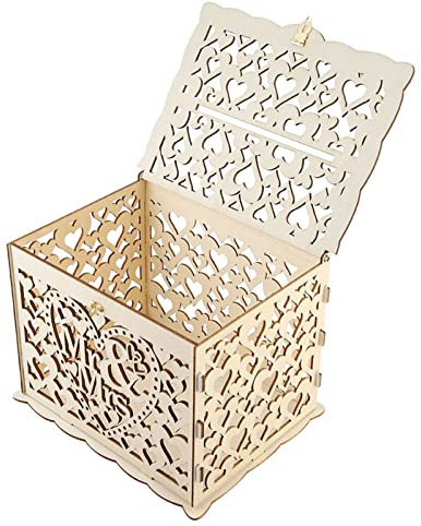 Pwshymi Hochzeitskartenbox mit Schloss, Geschenkkartenbox aus Holz, Hochzeitsumschlag, Geldkartenbox für Party, Abschlussfeier, Geburtstag