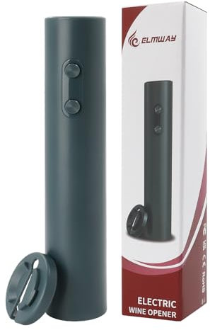 ELMWAY VinoLux Series Electric Wine Opener by ELMWAY – Battery Operated Corkscrew with Easy Two-Button Operation & Foil Cutter, Portable Design for Home Use or Parties, 4 AA Batteries Required – Green