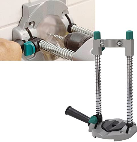 Multi Angle Drill Guide Stand, Alloy Steel Electric Drill Clamp with Auxiliary Handle, 45° Adjustable, 42mm Electric Drill Support Range, Silver, for Precise Drilling Positioning