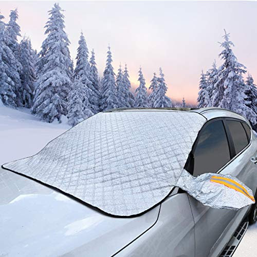 BYGD Car Windscreen Cover, Extra Thick Magnetic Windscreen Protector, Protects Against Snow, Frost, Sun, Dust and Falling Leaves, Suitable for Most Cars with Two Rearview Mirror Covers