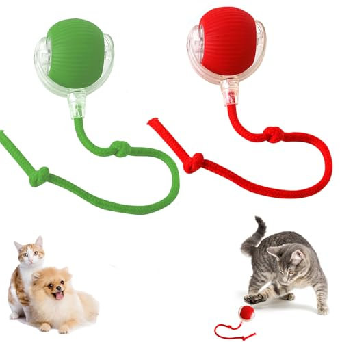 FUFRE Interaktives Katzenspielzeug, Verschleißfest Elektrisch Katzenball, 3 Modi Katzenspielzeug Selbstbeschäftigung, Hundespielzeug Ball Mit Schnur Und USB Aufladbar Für Hunde/Katzen (Rot + Grün)