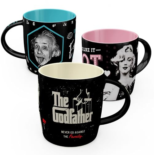 Nostalgic-Art Retro Kaffee-Becher (3er-Set), 330 ml, Celebrities Set 3 – Geschenk-Idee für Fans von Bekanntheiten, Original Lizenzprodukt (OLP), Keramik-Tasse, Vintage Design